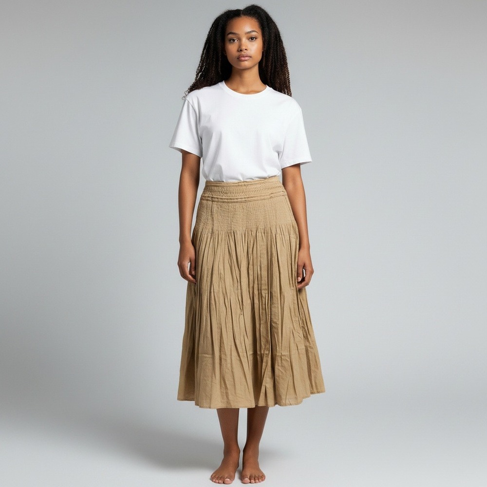Vintage 90s Lauren Ralph Lauren Maxi Skirt Size 6 Antique Gold Pleated Cotton